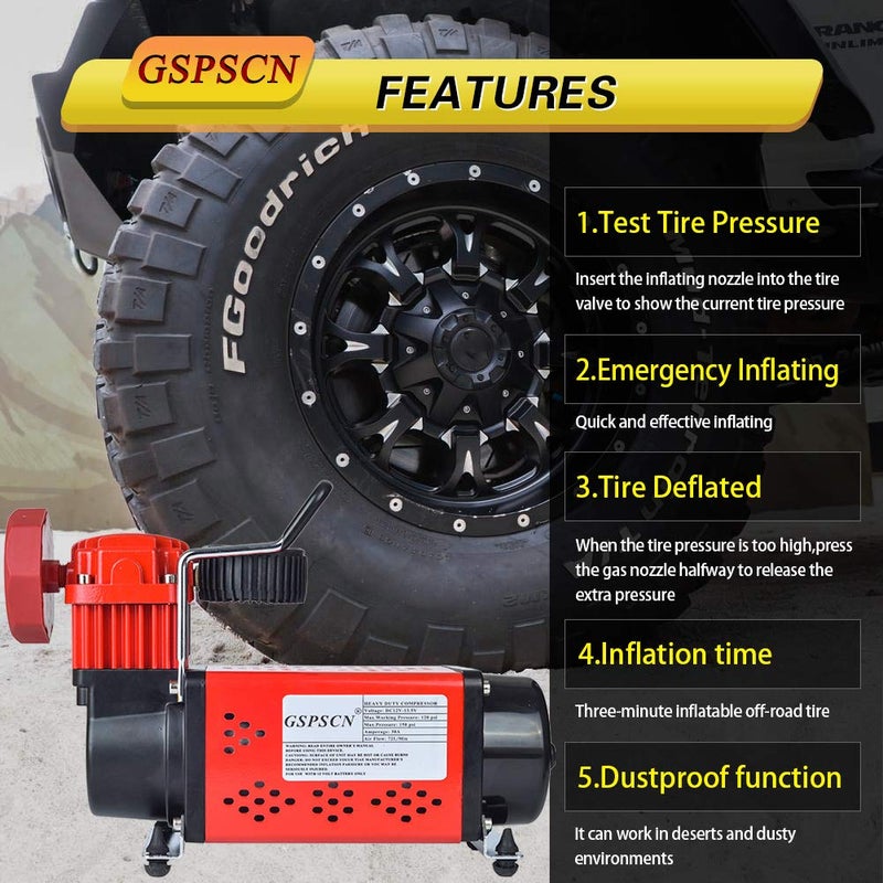 GSPSCN Portable 12V Air Compressor Pump, 150PSI Red Tire Inflator, Heavy Duty Auto Air Pump,for Car, Truck, RV, ATV, Bike,Balls,Lawn Mower and Other Inflatables - Image 3